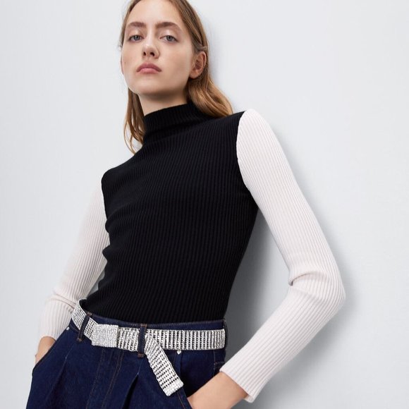 Zara Sweaters - NWT Zara Size S Black / Ecru Colorblock Mock Sweat